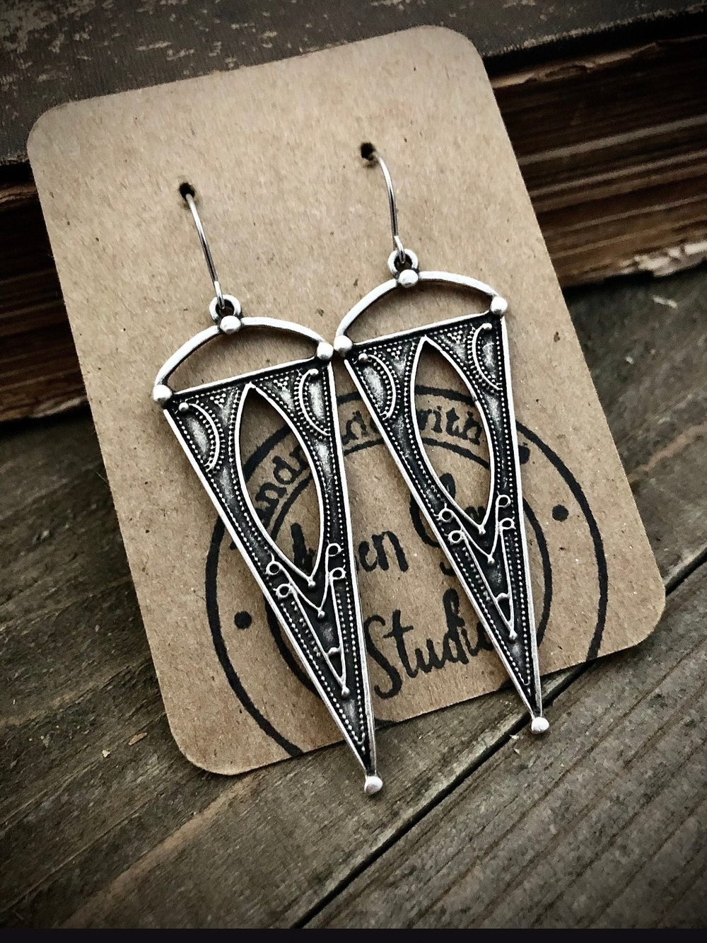 Bohemian Silver-Tone Filigree Triangle Drop Earrings